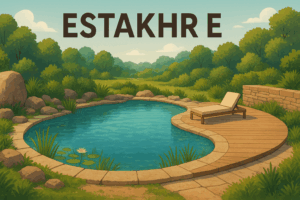 تأثیر چوب و سنگ در طراحی فضای اطراف استخر